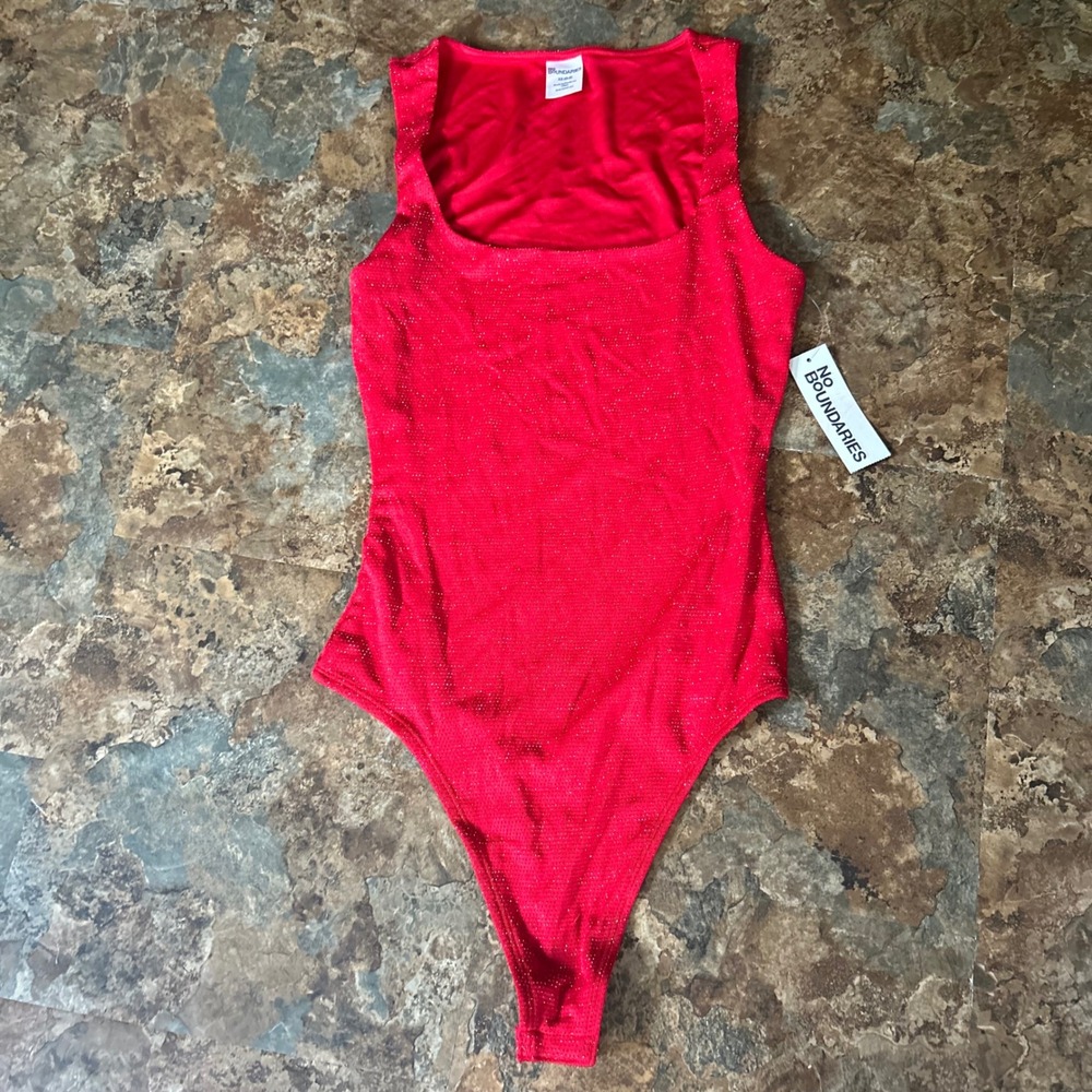 No Boundaries Sparkly Sleeveless Bodysuit Women's Size XS (0-2) Red One Piece